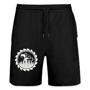 Chainsaw axe forester lumberjath saw chain - Stanley/Stella Trainer Unisex Organic Jogging Shorts - black - Front - Nik (191cm) & Marisol (170cm)