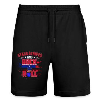 Stars And Stripes And Rock And Roll USA 2021 - Stanley/Stella Trainer Unisex Organic Jogging Shorts - black - Front - Nik (191cm) & Marisol (170cm)