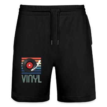 record player - Stanley/Stella Trainer Unisex Organic Jogging Shorts - black - Front - Nik (191cm) & Marisol (170cm)