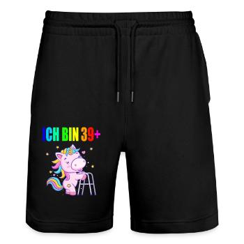 40 Jahre Einhorn ich bin 39+ 40. Geburtstag - Stanley/Stella Unisex Bio Joggingshorts Trainer  - Schwarz - Vorne - Nik (191cm) & Marisol (170cm)
