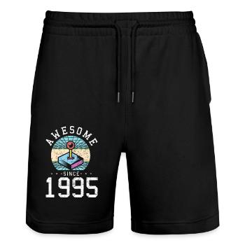 Vintage 1995 95 Birthday Retro Vintage Gift - Stanley/Stella Trainer Unisex Organic Jogging Shorts - black - Front - Nik (191cm) & Marisol (170cm)