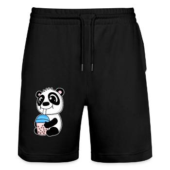 Bubble Tea Panda - Stanley/Stella Unisex Bio Joggingshorts Trainer  - Schwarz - Vorne - Nik (191cm) & Marisol (170cm)