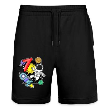 7th birthday astronaut 7 years boy gift - Stanley/Stella Trainer Unisex Organic Jogging Shorts - black - Front - Nik (191cm) & Marisol (170cm)