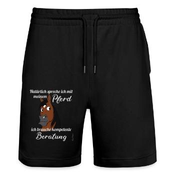 Drôle de chevaux sort avec bande dessinée poney tête mignon - Short de jogging bio TRAINER Stanley/Stella unisexe - noir - Devant - Nik (191cm) & Marisol (170cm)