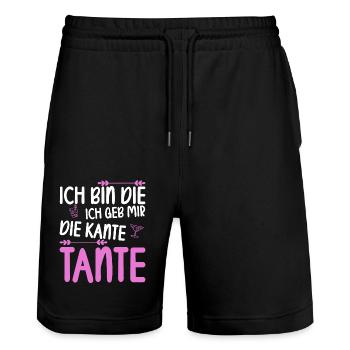 Ich bin die ich geb mir die Kante Tante - Stanley/Stella Unisex Bio Joggingshorts Trainer  - Schwarz - Vorne - Nik (191cm) & Marisol (170cm)