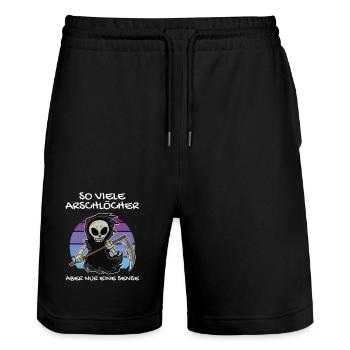 So Viele Arschlöcher Aber Nur Eine Sense - Stanley/Stella Unisex Bio Joggingshorts Trainer  - Schwarz - Vorne - Nik (191cm) & Marisol (170cm)