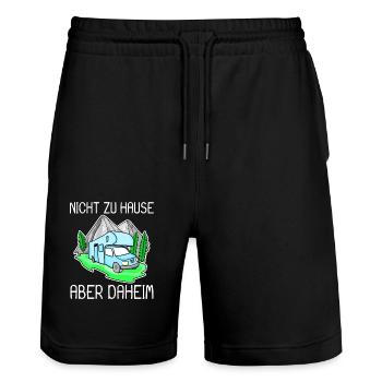 Wohnmobil Blau - Stanley/Stella Unisex Bio Joggingshorts Trainer  - Schwarz - Vorne - Nik (191cm) & Marisol (170cm)