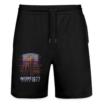 Vintage 1977 77 Birthday Retro Vintage Gift - Stanley/Stella Trainer Unisex Organic Jogging Shorts - black - Front - Nik (191cm) & Marisol (170cm)
