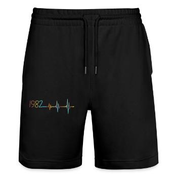 Heartbeat Retro Birthday Vintage 1982 Vintage - Stanley/Stella Trainer Unisex Organic Jogging Shorts - black - Front - Nik (191cm) & Marisol (170cm)