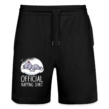Cat cute sleep shirt - Stanley/Stella Trainer Unisex Organic Jogging Shorts - black - Front - Nik (191cm) & Marisol (170cm)