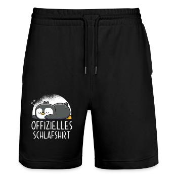 Offizielles Schlafshirt Pinguin - Stanley/Stella Unisex Bio Joggingshorts Trainer  - Schwarz - Vorne - Nik (191cm) & Marisol (170cm)