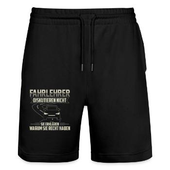 Fahrlehrer Fahrschule Fahrschullehrer Geschenk - Stanley/Stella Unisex Bio Joggingshorts Trainer  - Schwarz - Vorne - Nik (191cm) & Marisol (170cm)