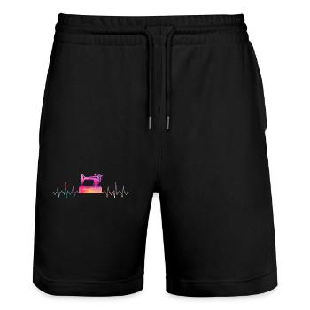 Sewing machine sewing Heartbeat - Stanley/Stella Trainer Unisex Organic Jogging Shorts - black - Front - Nik (191cm) & Marisol (170cm)