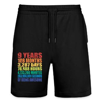 Lustiges Geschenk zum 9. Geburtstag, Alter 9 Jahre alt - Stanley/Stella Unisex Bio Joggingshorts Trainer  - Schwarz - Vorne - Nik (191cm) & Marisol (170cm)