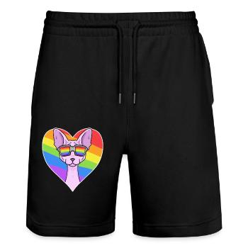Sphynx Katze - Sphinx-Katze - Regenbogen Herz - Stanley/Stella Unisex Bio Joggingshorts Trainer  - Schwarz - Vorne - Nik (191cm) & Marisol (170cm)