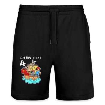 4. Geburtstag Geburtstagskind Piratenschiff - Stanley/Stella Unisex Bio Joggingshorts Trainer  - Schwarz - Vorne - Nik (191cm) & Marisol (170cm)
