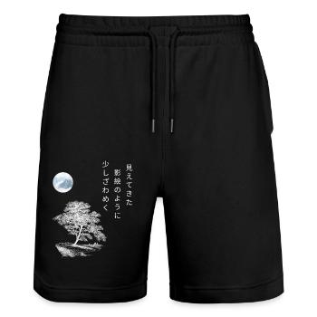 Japanisches Haiku Gedicht Herbstgeschenk Baum Mond - Stanley/Stella Unisex Bio Joggingshorts Trainer  - Schwarz - Vorne - Nik (191cm) & Marisol (170cm)