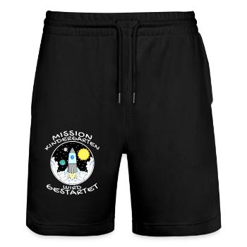 Kindergartenkind 2021 Kindergarten Geschenk - Stanley/Stella Unisex Bio Joggingshorts Trainer  - Schwarz - Vorne - Nik (191cm) & Marisol (170cm)