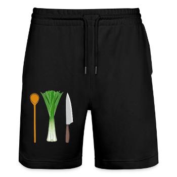 Poireaux Cuisine végétarienne Cuillère en bois Travail Professions - Short de jogging bio TRAINER Stanley/Stella unisexe - noir - Devant - Nik (191cm) & Marisol (170cm)
