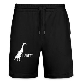 Läuft - Laufenten - Stanley/Stella Unisex Bio Joggingshorts Trainer  - Schwarz - Vorne - Nik (191cm) & Marisol (170cm)