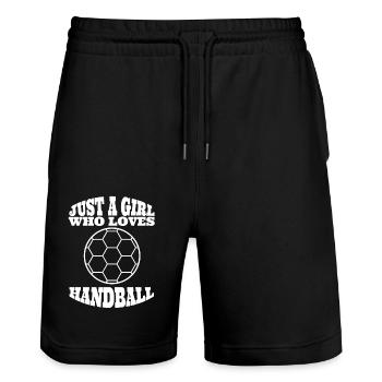 Handballerin Handball Mädchen Frauenhandball Damen - Stanley/Stella Unisex Bio Joggingshorts Trainer  - Schwarz - Vorne - Nik (191cm) & Marisol (170cm)