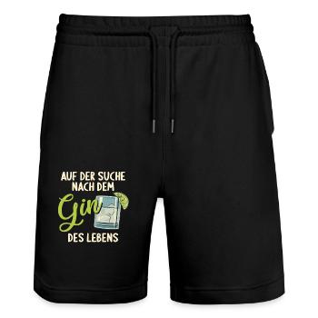 Gin Auf der Suche nach dem Gin des Lebens Gin - Stanley/Stella Unisex Bio Joggingshorts Trainer  - Schwarz - Vorne - Nik (191cm) & Marisol (170cm)