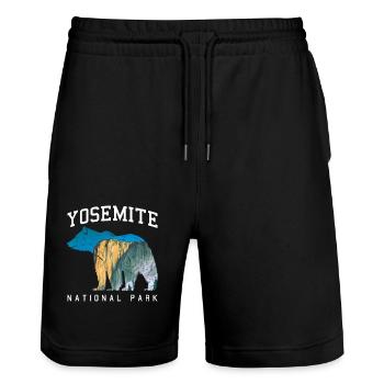 Yosemite Parc National Aventure Retro ours cadeau - Short de jogging bio TRAINER Stanley/Stella unisexe - noir - Devant - Nik (191cm) & Marisol (170cm)