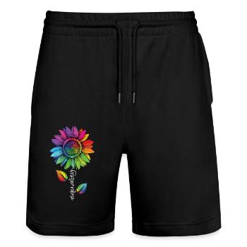 Equality LGBTQ Regenbogen Sonnenblume Blume CSD - Stanley/Stella Unisex Bio Joggingshorts Trainer  - Schwarz - Vorne - Nik (191cm) & Marisol (170cm)