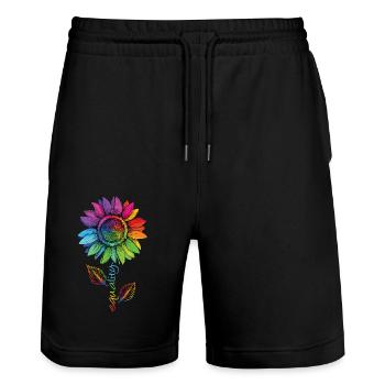 Equality LGBTQ Rainbow Sunflower Flower CSD - Stanley/Stella Trainer Unisex Organic Jogging Shorts - black - Front - Nik (191cm) & Marisol (170cm)