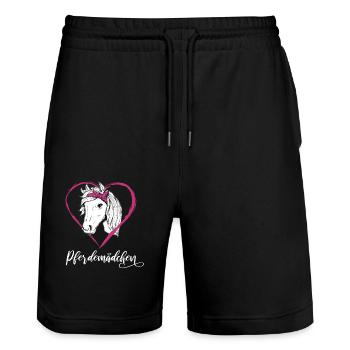 Pferdemädchen Pferde Herz Geschenkidee - Stanley/Stella Unisex Bio Joggingshorts Trainer  - Schwarz - Vorne - Nik (191cm) & Marisol (170cm)
