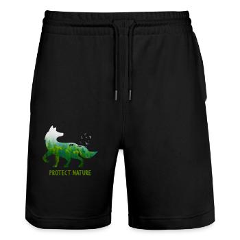 Protect Nature Fox Protection du bien-être animal - Short de jogging bio TRAINER Stanley/Stella unisexe - noir - Devant - Nik (191cm) & Marisol (170cm)