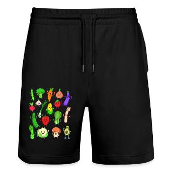 Comic Kawaii Gemüse - Stanley/Stella Unisex Bio Joggingshorts Trainer  - Schwarz - Vorne - Nik (191cm) & Marisol (170cm)