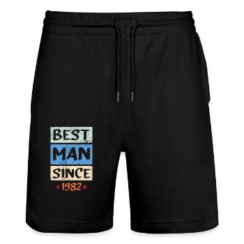 Anniversaire 1982 82 Vintage Homme Millésime Cadeau - Short de jogging bio TRAINER Stanley/Stella unisexe - noir - Devant - Nik (191cm) & Marisol (170cm)