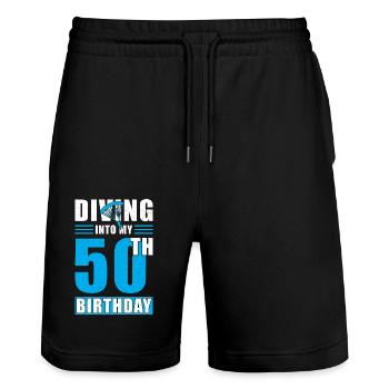 Fallschirmspringer Geschenk 50. Geburtstag - Stanley/Stella Unisex Bio Joggingshorts Trainer  - Schwarz - Vorne - Nik (191cm) & Marisol (170cm)