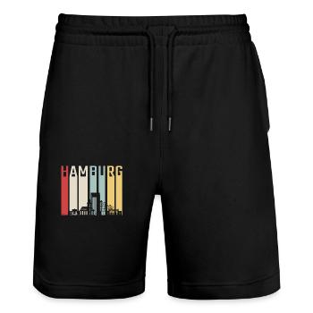 Hamburg Skyline Retro - Stanley/Stella Unisex Bio Joggingshorts Trainer  - Schwarz - Vorne - Nik (191cm) & Marisol (170cm)