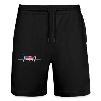 USA Battements de coeur Drapeau Usa Vintage - Short de jogging bio TRAINER Stanley/Stella unisexe - noir - Devant - Nik (191cm) & Marisol (170cm)