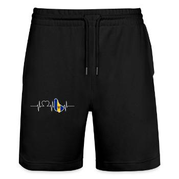 Barbados Heartbeat Flag Vintage Barbados - Stanley/Stella Trainer Unisex Organic Jogging Shorts - black - Front - Nik (191cm) & Marisol (170cm)