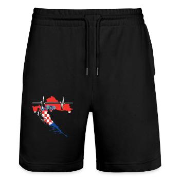 Croatia Heartbeat Flag Vintage Croatia - Stanley/Stella Trainer Unisex Organic Jogging Shorts - black - Front - Nik (191cm) & Marisol (170cm)