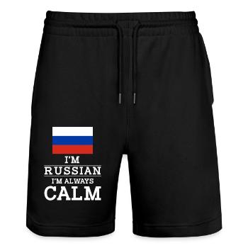 Russland Im russian Im always calm - Stanley/Stella Unisex Bio Joggingshorts Trainer  - Schwarz - Vorne - Nik (191cm) & Marisol (170cm)