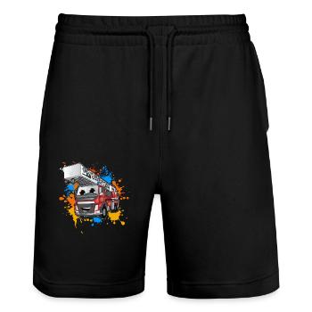 Fire brigade - Stanley/Stella Trainer Unisex Organic Jogging Shorts - black - Front - Nik (191cm) & Marisol (170cm)