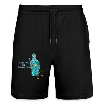 Veritas et Aequitas - Goddess Justitia - Stanley/Stella Trainer Unisex Organic Jogging Shorts - black - Front - Nik (191cm) & Marisol (170cm)