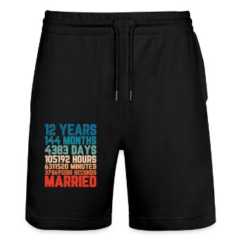 12 ans marié Mariage Mariage Dire Cadeau - Short de jogging bio TRAINER Stanley/Stella unisexe - noir - Devant - Nik (191cm) & Marisol (170cm)