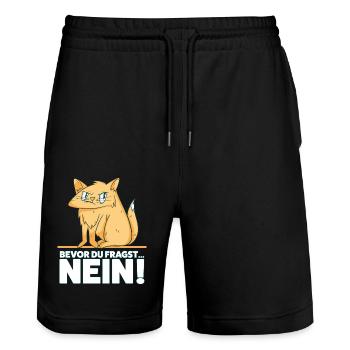 Bevor Du Fragst Nein Lustiges Katzen Spruch Design - Stanley/Stella Unisex Bio Joggingshorts Trainer  - Schwarz - Vorne - Nik (191cm) & Marisol (170cm)