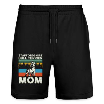 Staffordshire Bull Terrier Mom Mistress Gift - Stanley/Stella Trainer Unisex Organic Jogging Shorts - black - Front - Nik (191cm) & Marisol (170cm)