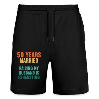 50 Jahre verheiratet lustig 50. Hochzeitstag - Stanley/Stella Unisex Bio Joggingshorts Trainer  - Schwarz - Vorne - Nik (191cm) & Marisol (170cm)