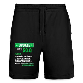 50 Jahre alt 50 Jähriger Update Version 50.0 50. - Stanley/Stella Unisex Bio Joggingshorts Trainer  - Schwarz - Vorne - Nik (191cm) & Marisol (170cm)