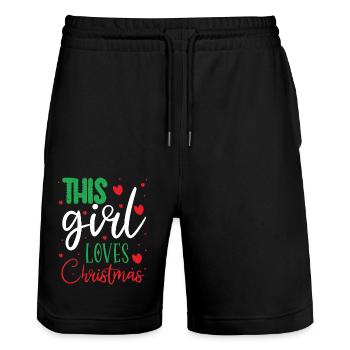 Dieses Mädchen liebt Weihnachten - Cette fille aime Noël - Stanley/Stella Unisex Bio Joggingshorts Trainer  - Schwarz - Vorne - Nik (191cm) & Marisol (170cm)