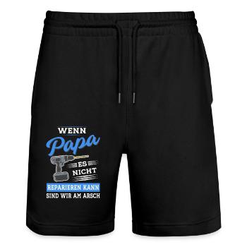 Papa Vater reparieren Heimwerker Werkzeug - Stanley/Stella Unisex Bio Joggingshorts Trainer  - Schwarz - Vorne - Nik (191cm) & Marisol (170cm)