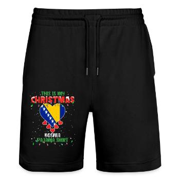 This Is My Christmas Bosnia Flag Pajama - Stanley/Stella Unisex Bio Joggingshorts Trainer  - Schwarz - Vorne - Nik (191cm) & Marisol (170cm)