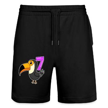 7 Jahre alt - 7. Geburtstag - Tukan Vogel Motiv - Stanley/Stella Unisex Bio Joggingshorts Trainer  - Schwarz - Vorne - Nik (191cm) & Marisol (170cm)